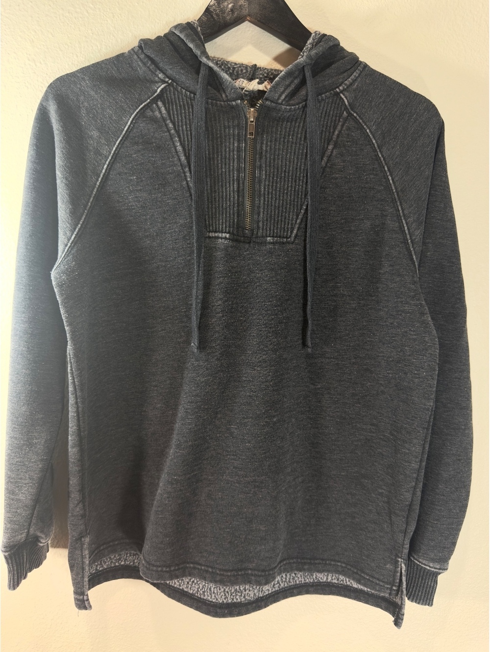 Pink Republic Women’s M Charcoal Acid Wash Quarter Zip Hoodie High Low Pullover